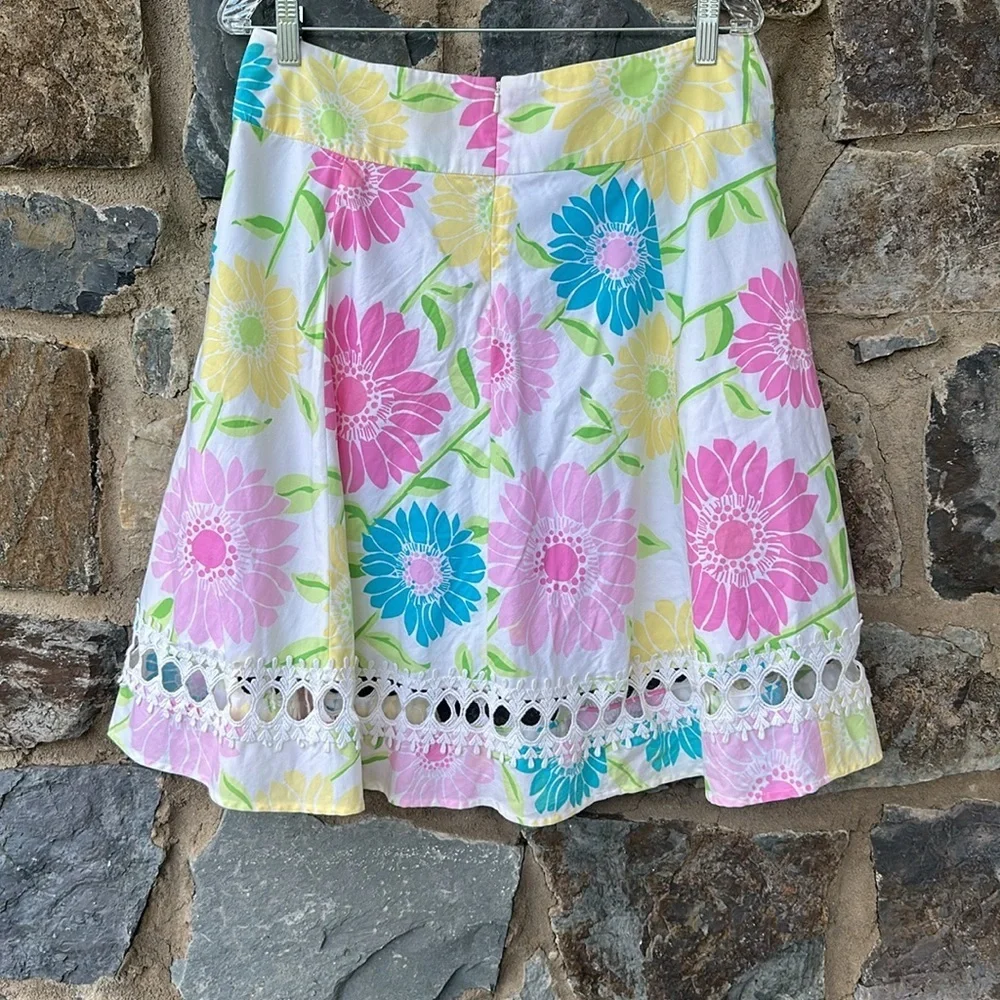 Vintage Lilly Pulitzer pastel floral A-line cotton skirt